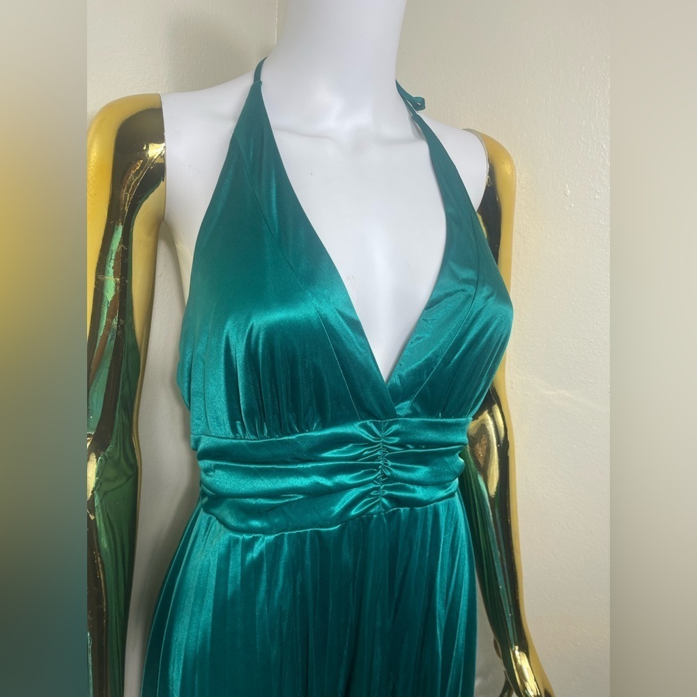 Candie's Teal green holiday dinner y2k Backless Halter midi Dress size M - Picture 3 of 5